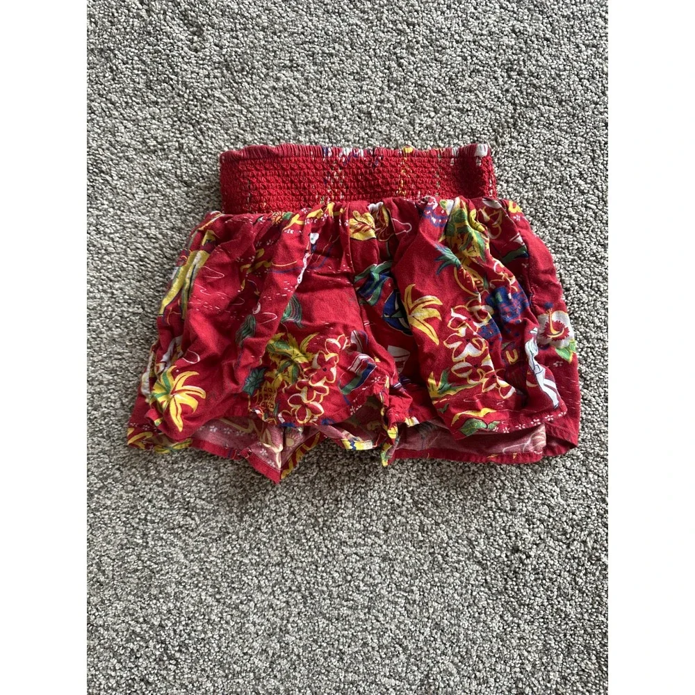 Ralph Lauren Hawaiian Tropical Smocked Waist Shorts Red Floral Palm Tree Hawaii